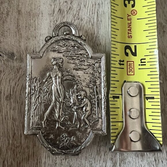 Art Nouveau Lady Goddess Nymph Nude Locket Pendant 2 Sided Silver Plated - Picture 9 of 9